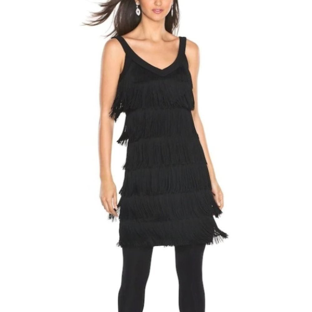 WHBM Sleeveless Tiered Fringe Dress